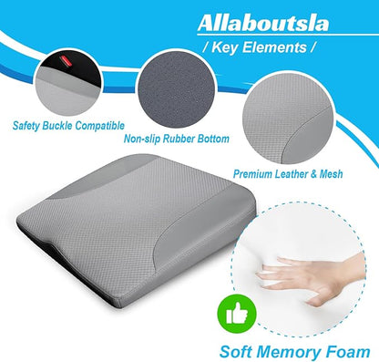 Allaboutsla Car Seat Cushion, Car Seat Cushions for Driving with Comfort Memory Foam - Sciatica & Back Pain Relief, Suitable for Car, Truck, Office Chair (Gray)