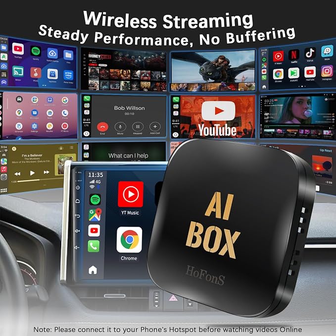 AI Box Carplay, Ai Magic Box for Streaming Netflix/YouTube/TikTok, Car Play Wireless Adapter Supports for iPhone & Android Auto, Plug & Play, for Cars with OEM Wired CarPlay/Android Auto