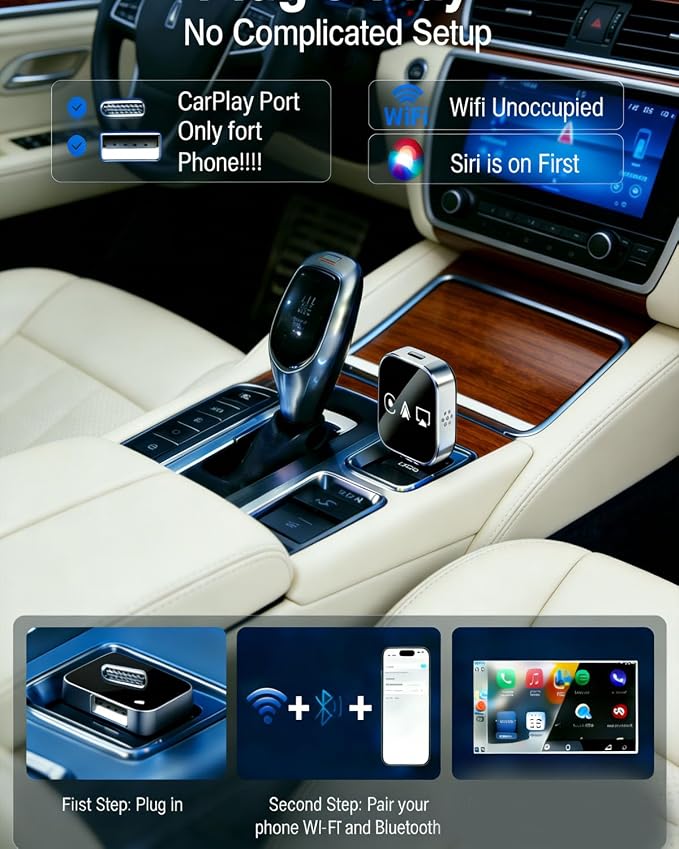 Mini Wireless Carplay Adapter for iPhone 3 in 1 Car Play Dongle Wired to Wireless Screen Mirror Accessories Converts Fast Auto Connect No Audio Delay Bluetooth 5.3 & 5ghz Wi-Fi - Plug & Play (2PCS)