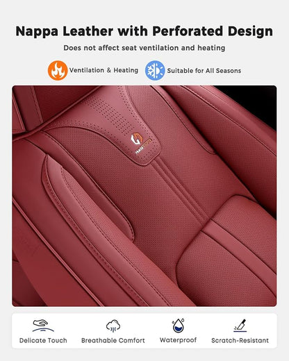 Huidasource Rear Car Seat Cover Luxury Nappa Leather, Rear Seat Cover with Velcro Adjustable, Ventilation Holes, Child Seats, Back Seat Covers for Cars Universal Fit for Most Cars SUV Trucks, Red