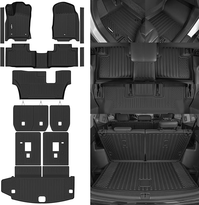 Floor Mats for 2011-2012 Dodge Durango 7 Seats/Bench Seats, Trunk Mat and 2nd/3rd Backrest Mat & Door Sill Guard All Weather TPE Protector for Dodge Durango Accessories