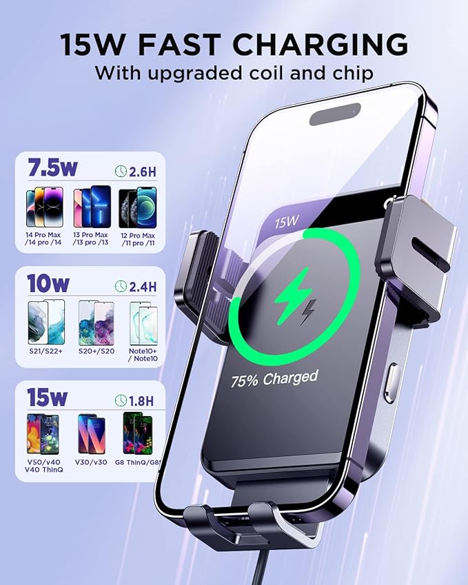 JOYROOM Wireless Car Charger,15W Qi Fast Charging Car Charger Phone Holder Mount, Auto-Clamping Alignment Windshield Dashboard Air Vent Cell Phone Holder for iPhone 16 Pro Max/15 Pro,Samsung S24/S23