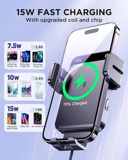JOYROOM Wireless Car Charger,15W Qi Fast Charging Car Charger Phone Holder Mount, Auto-Clamping Alignment Windshield Dashboard Air Vent Cell Phone Holder for iPhone 16 Pro Max/15 Pro,Samsung S24/S23