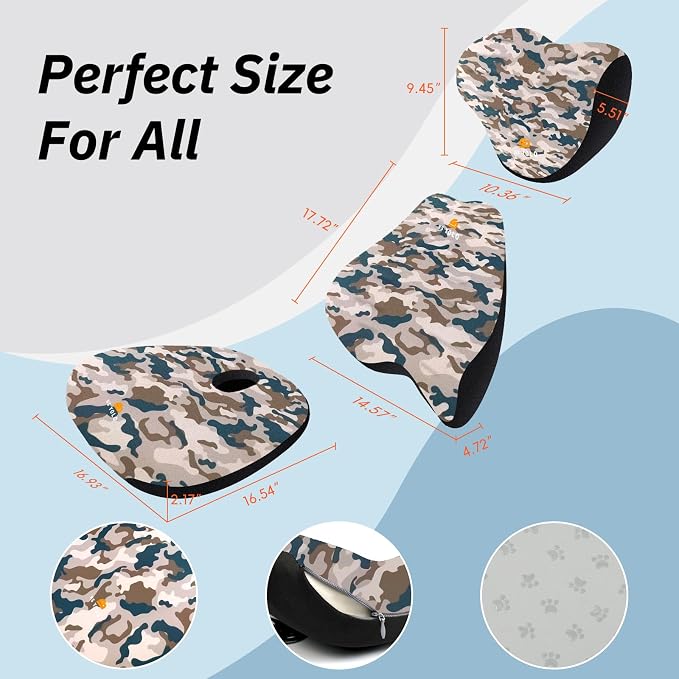 NS YOLO Ergonomic Car Seat Cushion with Comfort Memory Foam Neck Pillow, Car Pillow,Lumbar Support and Big Size Soft Seat Cushion for Driving Seat,Office Chair and Wheel Chair (CAMO-3 pcs)