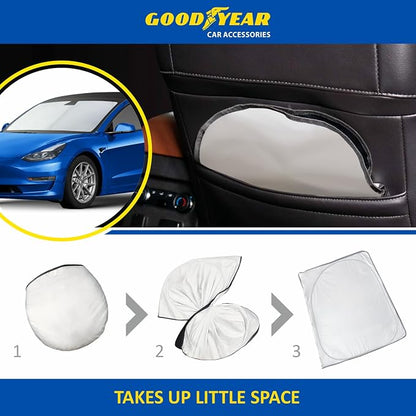 Goodyear Foldable Windshield Sunshade for Tesla Model 3 2017-2026, Car Accessories, Sunshade Cover, Sun Shade Car Windshield, Window Sun Blocker - GY008286