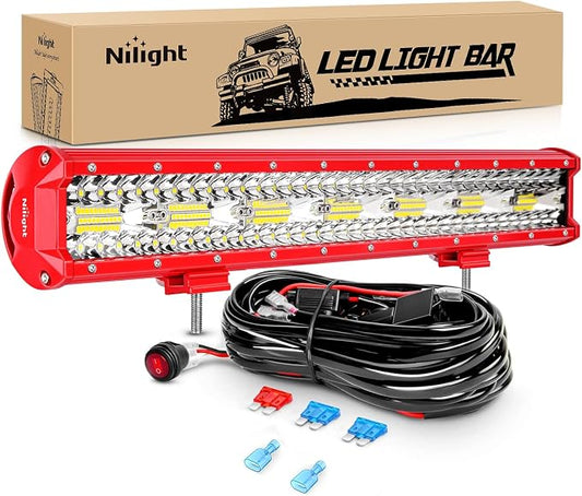 Nilight LED Light Bar 20 Inch Triple Row Spot Flood Combo Lights with Wiring Harness Kit for Fog Driving Work Lighting on Off-Road Truck Tractor SUV ATV UTV Golf Cart Boats