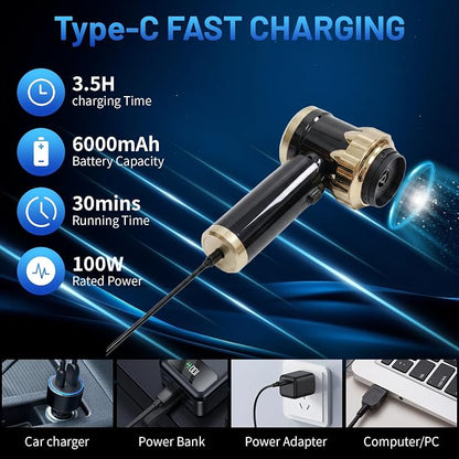 Cordless Handheld Vacuum Cleaner, Rechargeable Portable Car Vacuum with LED Light, 2 HEPA Filters & Multi-Nozzles, High Power Wet/Dry Vacuum for Car, Home, Pet Hair