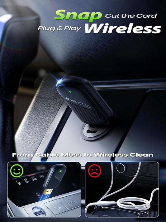 Mini Wireless CarPlay Adapter for Apple iPhone & Android Auto - Convert Wired to Wireless, Gold-Plated USB, Fast, Stable & Auto Reconnect in 5 Seconds, for OEM Wired Apple CarPlay Cars 2016+