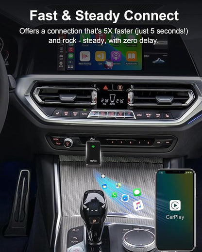 Wireless CarPlay Adapter for iPhone, Zinc Alloy & Tempered Glass Edition - Reliable 5.8GHz Wireless Dongle for Factory Wired CarPlay Cars, Instant Connection, No Overheating, Plug & Play