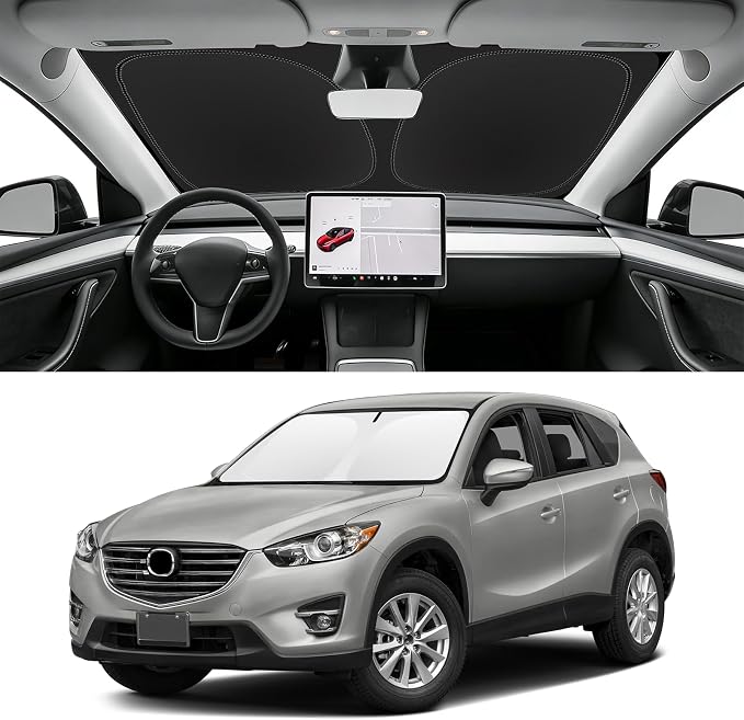Custom Fit Windshield Sun Shade for Mazda CX5 2013-2016, Foldable Car Sunshade Accessories with Storage Bag, UV & Heat Reflector, Keep Your Car Cooler