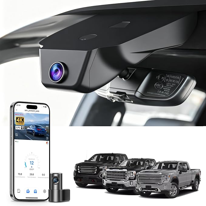 Mangoal Front 4K & Rear 1080P Dash Cam Custom fit for GMC Sierra 1500 2022-2026 HD 2024-2026 Pro SLE Elevation SLT AT4X Denali Ultimate (Model C), Integrated OEM Look, GPS, 128GB Card