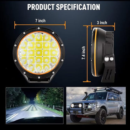 7in 2PCS LED Off Road Lights 210W 32000LM Super Bright Amber Cover 12V 24V with Wiring Harness for Pickup Truck SUV Offroad