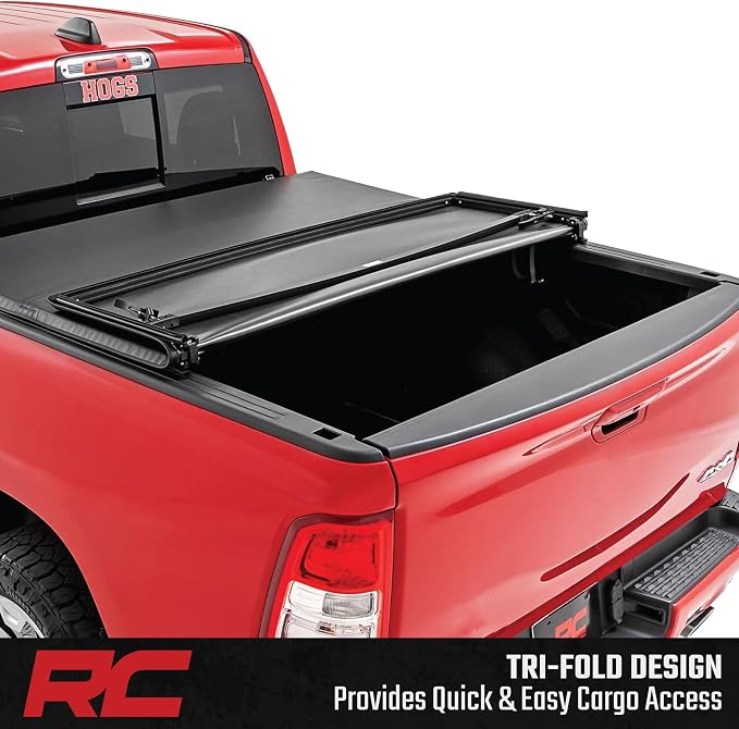 Rough Country Soft Tri-Fold Tonneau Cover for Chevy Silverado & GMC Sierra 1500 (2019-2026) – Weather-Resistant Truck Bed Cover