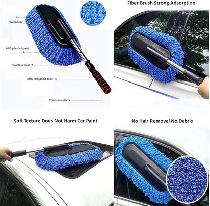 Removable Telescopic Car Wax Drag Nano Fiber Car Wash Brush Car Dusting Tool Car Mop Wax Dash Duster Exterior Interior Cleaning Kit (Premium Car Duster 1 Pcs Set, Gray)