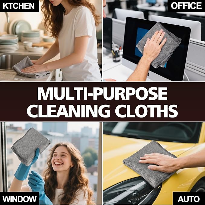 Microfiber Cleaning Cloth 12 Pack, 13 x 13 inch Microfiber Towels for Cars, High Performance Ultra Absorbent Car Washing Cloth, Lint Free Streak Free Cleaning Rags, 1200 Washes