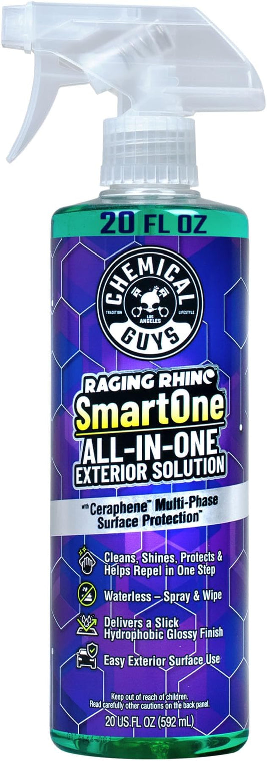 Chemical Guys Raging Rhino Waterless Car Wash And Quick Detailer Spray, No Rinse Exterior Cleaner For Paint, Glass, Wheels, Plastic, And Chrome, Spray And Wipe Shine, 20 Fl Oz