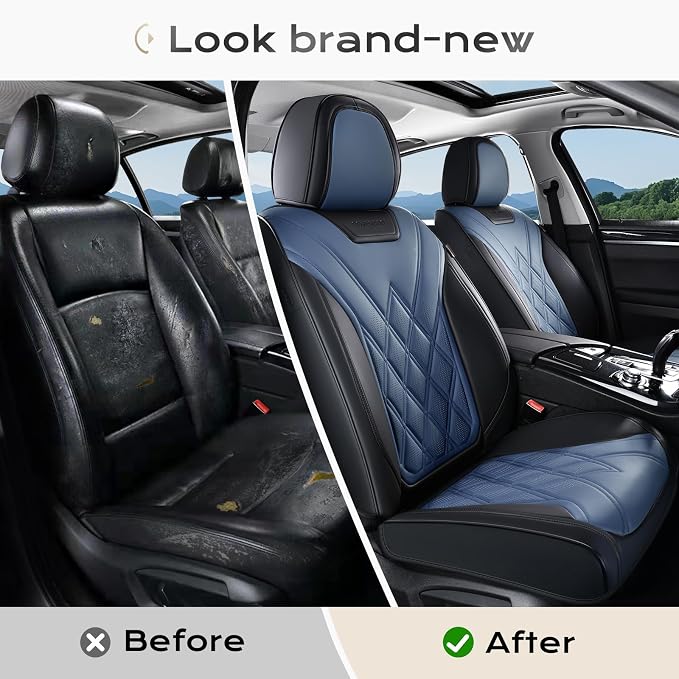 Coverado Car Seat Covers Full Set, Seat Covers for Cars, Front Seat Covers and Back Seat Cover Waterproof Leather Automotive Seat Cover, Universal Car Interior Protectors Cushion for Most Cars