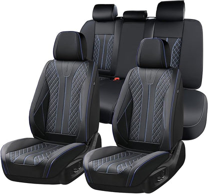 FLORICH Leather Seat Covers for Cars, Car Seat Cover Full Set Luxury Faux Leather Waterproof Seat Cover Full Coverage Seat Protector Universal Fit for Most Cars SUV Trucks, Black&Blue Line