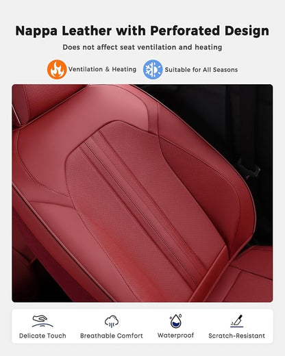 Huidasource Red Seat Covers, Luxury Faux Leather Car Seat Covers, Velcro Adjustable, with Airbags, Child Seat, Perforation Cooling＆Heating, Universal Fit for Most Cars, Vans, Trucks, SUVs, Red