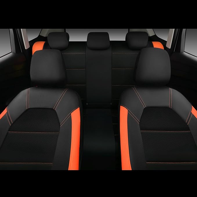 CAR PASS Leather Seat Covers, Breathable Universal Car Seat Cover Full Set for Cute Women Girly,5mm Composite Sponge Inside,Airbag Compatible Fits Most Auto,SUVs,Trucks,Vans(Full Set,Black&Orange)