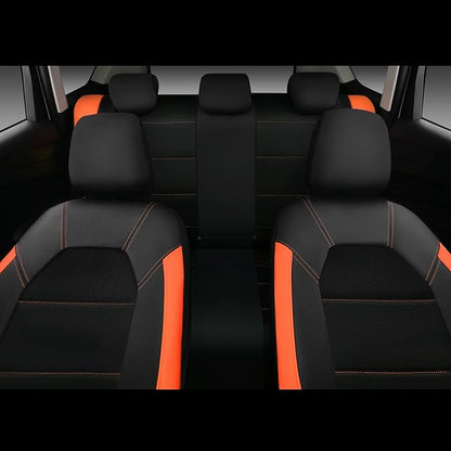 CAR PASS Leather Seat Covers, Breathable Universal Car Seat Cover Full Set for Cute Women Girly,5mm Composite Sponge Inside,Airbag Compatible Fits Most Auto,SUVs,Trucks,Vans(Full Set,Black&Orange)