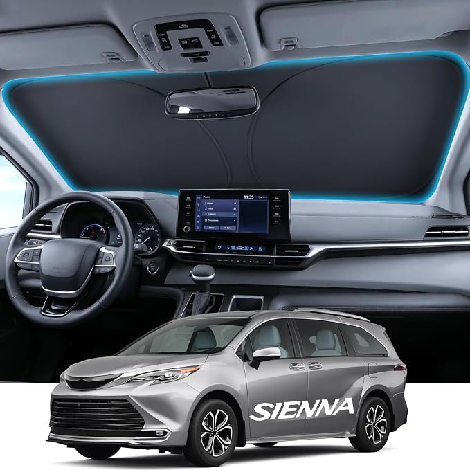 Wigoo for Toyota Sienna Windshield Sunshade [OEM Design, 100% Sun Blockage] Foldable Heat Insulation Sun Shade with Storage Bag, for Toyota Sienna (2011-2026), Silver Coating