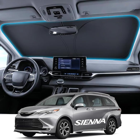 Wigoo for Toyota Sienna Windshield Sunshade [OEM Design, 100% Sun Blockage] Foldable Heat Insulation Sun Shade with Storage Bag, for Toyota Sienna (2011-2026), Silver Coating
