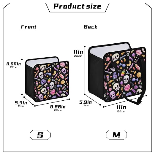Car Trash Can Organizer Bin with Adjustable Strap for Back Front Seat Console Waterproof Leakproof Collapsible Portable 8.66 Inch Halloween Skulls Lollipops Candies