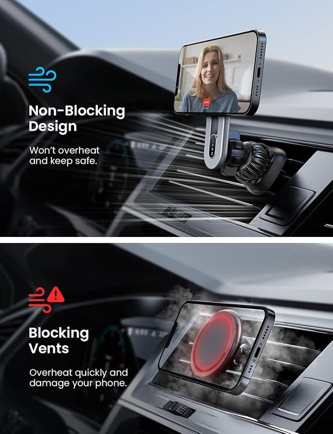 LISEN for MagSafe Car Mount, 2026 Magnetic Phone Holders for Car Air Vent Phone Mount [Ultra-Magnetic] Hands Free Cell Phone Holder Car Accessories for Men Women fit iPhone 17 16 15 14 13 Pro-Silver