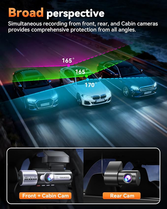 4K Dash Cam Front and Rear, Full HD 3 Channel Dashcam, Free 128GB Memory Card, Built-in 5.8GHz WiFi Built-in GPS, Collision Sensor, Night Vision, 3.16" IPS, 24H Parking Mode（Black）