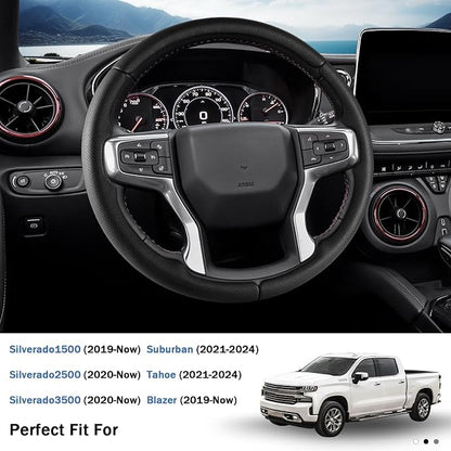 Steering Wheel Cover for Chevy Silverado 1500 2019-Present/ 2500 3500 2020-Present/Blazer 2019-Present (Gasoline Models)/ Suburban Tahoe 2021-2024, Car Steering Wheel Cover Accessories for Chevrolet