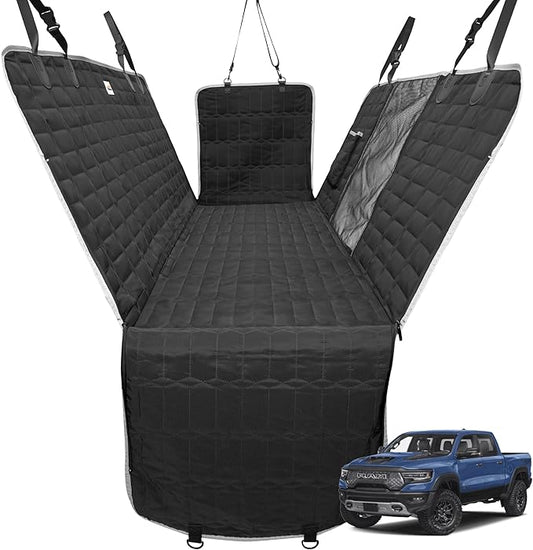 Reliadura Dog Car Seat Cover for Trucks, Waterproof Back Seat Hammock with Mesh Window and Side Flaps, Rear Protector for Ford F150 Ram 1500 Silverado Sierra