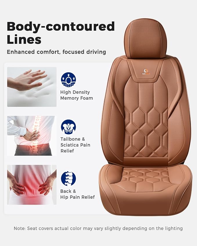 Huidasource Seat Covers Full Set, Universal Fit for Most Cars SUVs Trucks, Full Coverage Leather Automotive Seat Cover, Airbag, Cupholder Compatible, Seat Function Retain, Velcro Adjustable, Brown