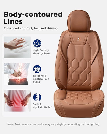Huidasource Seat Covers Full Set, Universal Fit for Most Cars SUVs Trucks, Full Coverage Leather Automotive Seat Cover, Airbag, Cupholder Compatible, Seat Function Retain, Velcro Adjustable, Brown