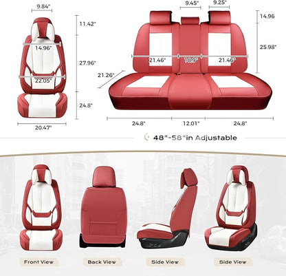 Coverado Seat Covers Full Set, 5 Seats Seat Covers for Cars, Waterproof Nappa Leather Car Seat Covers with Head Pillow, Seat Protectors Car Seat Cushion Universal Fit for Most Cars (Red&White)
