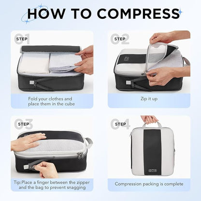 OlarHike 4 Set Compression Packing Cubes for Travel Essentials,Compressible Expandable Space Saver Bags for Organizing Clothes,Luggage Suitcase Garment Bags with Over 1000 pcs Mesh Holes(Black)
