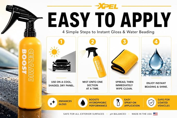 XPEL Ceramic Boost Spray Coating, 16oz - Silicon Dioxide Car Detailing Spray, Beads and Repels Water, Dust, Lint, and Protects Against Debris - Safe for Cars, Trucks, Motorcycles, RV's & More
