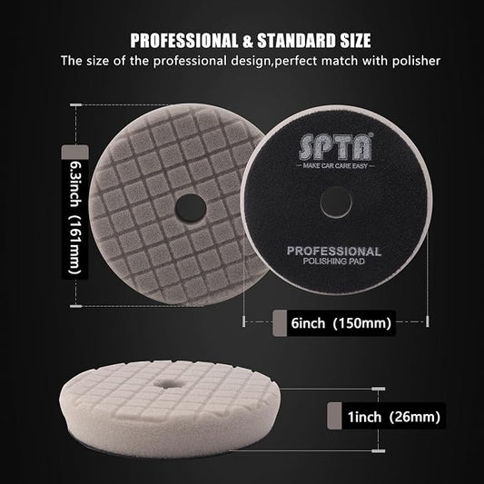 SPTA Gray T40 Ultra-Fine Finishing Foam Polishing Pads, 1Pcs 6 Inch 150mm Backing Plate Compound Buffing Sponge Pads for Car Buffer Polisher Compounding, Polishing and Waxing-SF603
