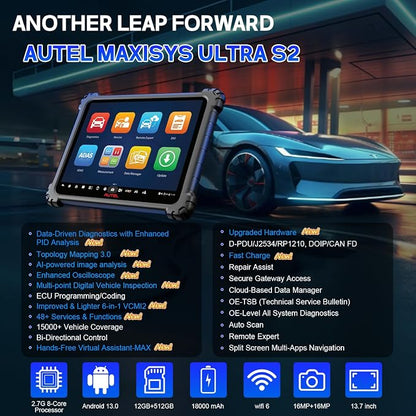 Autel MaxiSYS Ultra S2 OBD2 Scanner, New Diagnostic with AI, Upgraded MS Ultra, 6-in-1 VCMI2, Topology 3.0, EV Tests, WiFi 6, 48+ Services, Motor Truspeed Repair, Multi-Point DVI, ECU Programming