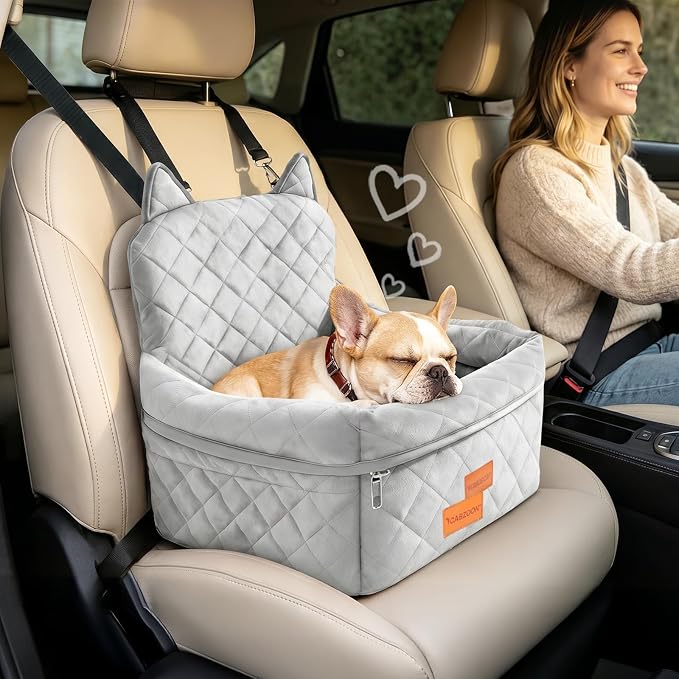 Dog Booster Car Seats for S/M Dogs Up to 35lbs,Pet Car Seat/Travel Bed with Washable&Removable Cover,Storage Pockets,Dog Safety Belt and Elevated Cushion Fits in Front/Back Seat