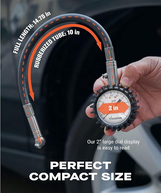 Vondior Tire Pressure Gauge (0-100 PSI) Heavy Duty Air Pressure Gauge, ANSI Certified Tire Gauge for Car and Trucks Tires with Large 2 Inch Easy to Read Glow Dial, Stocking Stuffers for Men