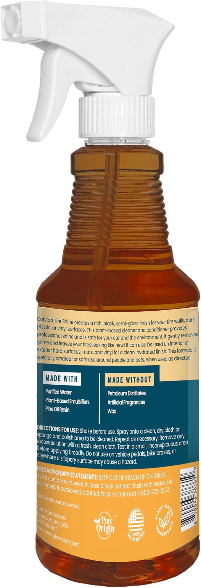 Carvida Tire Shine, Plant-based and Hydrating Cleaner for Tires, Wheels, and Automotive Surfaces, 16oz