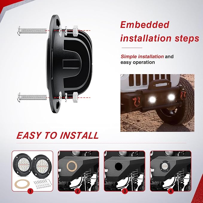 Nilight Flush Mount LED Light Pods 2PCS 5 Inch 36W Amber White 3 Lighting Modes Fog Lights Spot Flood Beam with Dual Control 18AWG Wiring Harness for Truck Pickup Golf Cart UTV ATV SUV Boat 4x4 Car