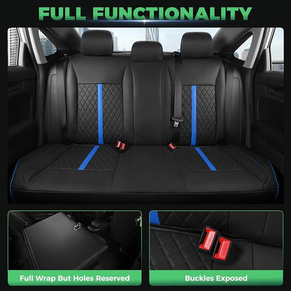 for Honda Civic Leather Seat Covers, Sedan LX 2016 2017 2018 2019 2020 2021, Custom Fit Car Seat Cover Full Set, Waterproof Accessories, Black Blue (Solid Bench Seats- W/O Rear Armrest)