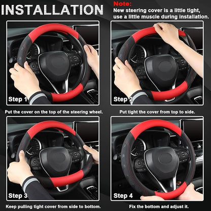 GIANT PANDA Microfiber Leather Steering Wheel Cover for Honda Accord,Civic,CR-V,HR-V,Pilot(Black+Red-Standard Size)