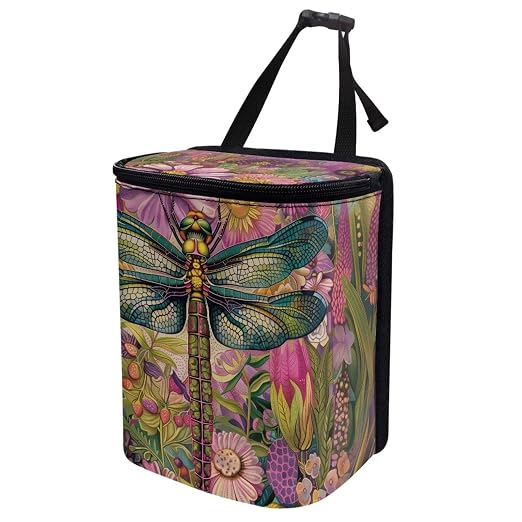Talayituse Dragonfly Floral Print Car Trash Can Portable Auto Garbage Bin Multifunctional Vehicle Interior Accessories with Adjustable Straps Universal Fit Truck SUV Sedan