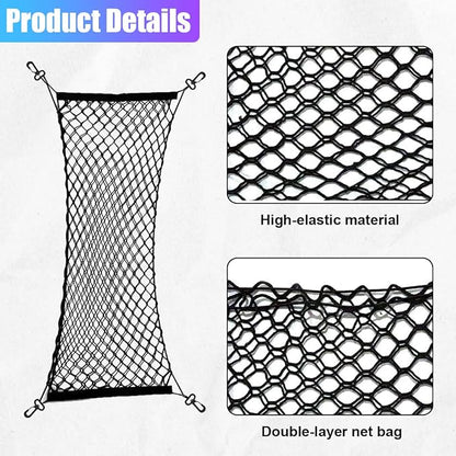 ZIMISI Car Cargo Net, Elastic Stretchable Car Trunk Cargo Storage Net with Hooks, Double-Layer Nylon Truck Organizer Mesh, Vehicle Interior Accessories for Most SUVs, Trucks (35.4x15.7 inch/90×40 cm)
