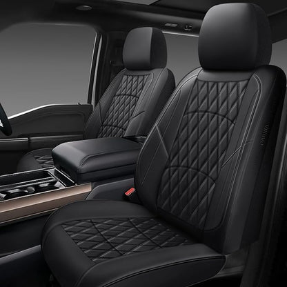 NS YOLO Leather Car Seat Covers,Universal Fit for Most Cars,SUVs and Sedans,Waterproof Luxury Leatherette Cushions, 2 Seats Protectors (Black, Front Pair-2 Seats(Driver and Passenger))