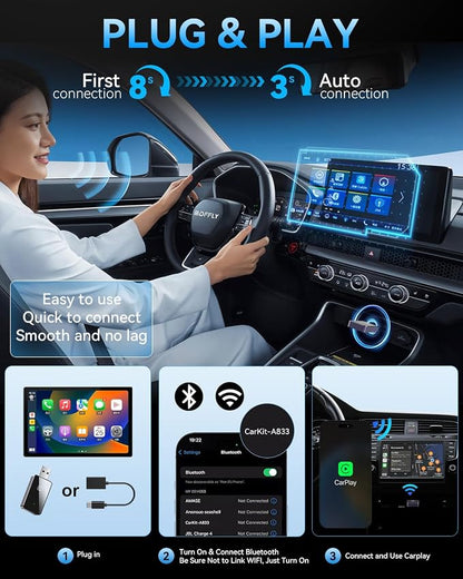 PWAYTEK 2026 Upgraded 2 in 1 Wireless CarPlay & Android Auto Adapter, USB A/C Dongle Convert Factory Wired for iOS 10+ & Android 11+(Black)