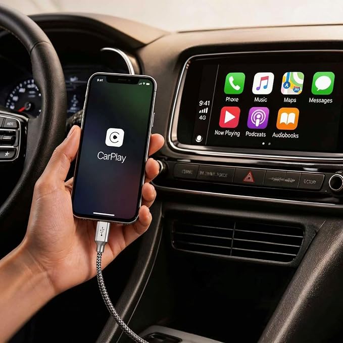 2-in-1 Wireless CarPlay & Android Auto Adapter+ 3FT Gray USB-A to USB-C Car Carplay Cable